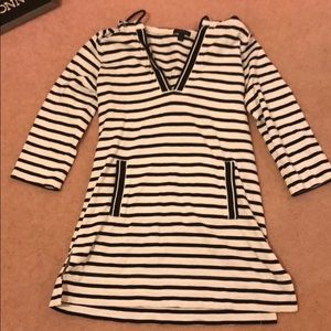 J. CREW Navy Blue and White Striped Coverup Dress